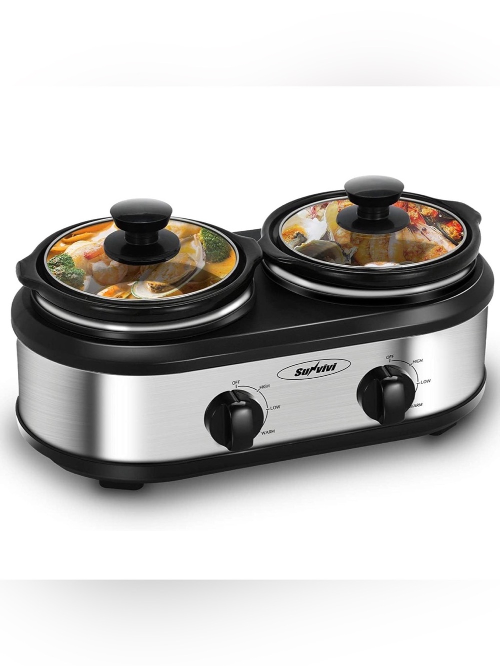 Sunvivi Dual Slow Cooker Buffet Server 2.5QT Stainless Steel and Black Open Box
